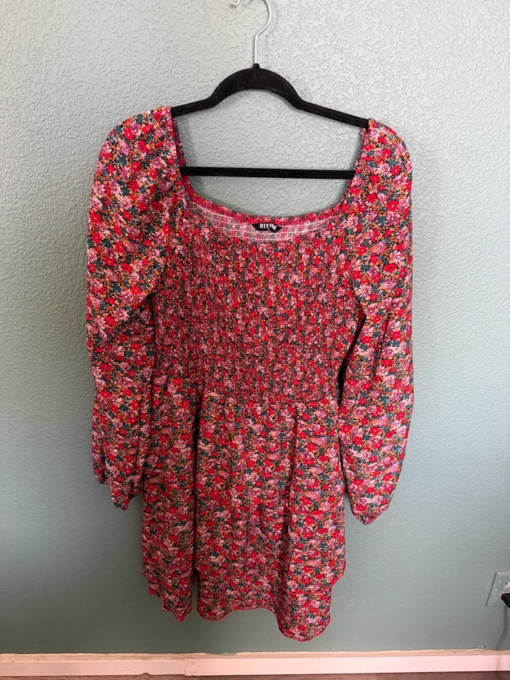 Floral Smocked Mini Dress in Pink Red